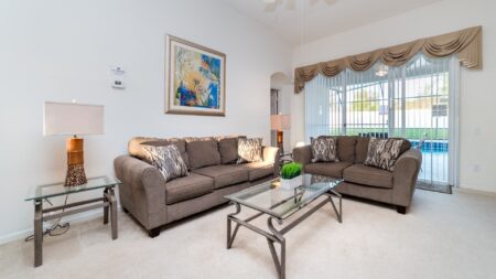 Living room sofa with a coffee table.