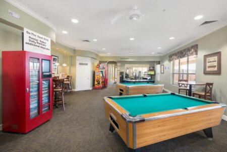 Pool tables and DVD rental machine in gaming area