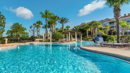 Beautiful resort pool and palm trees