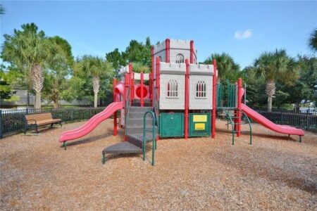 Climbing frame and slide at playground