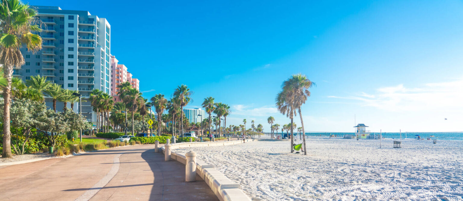 Soft white sand of Clearwater Beach in Florida