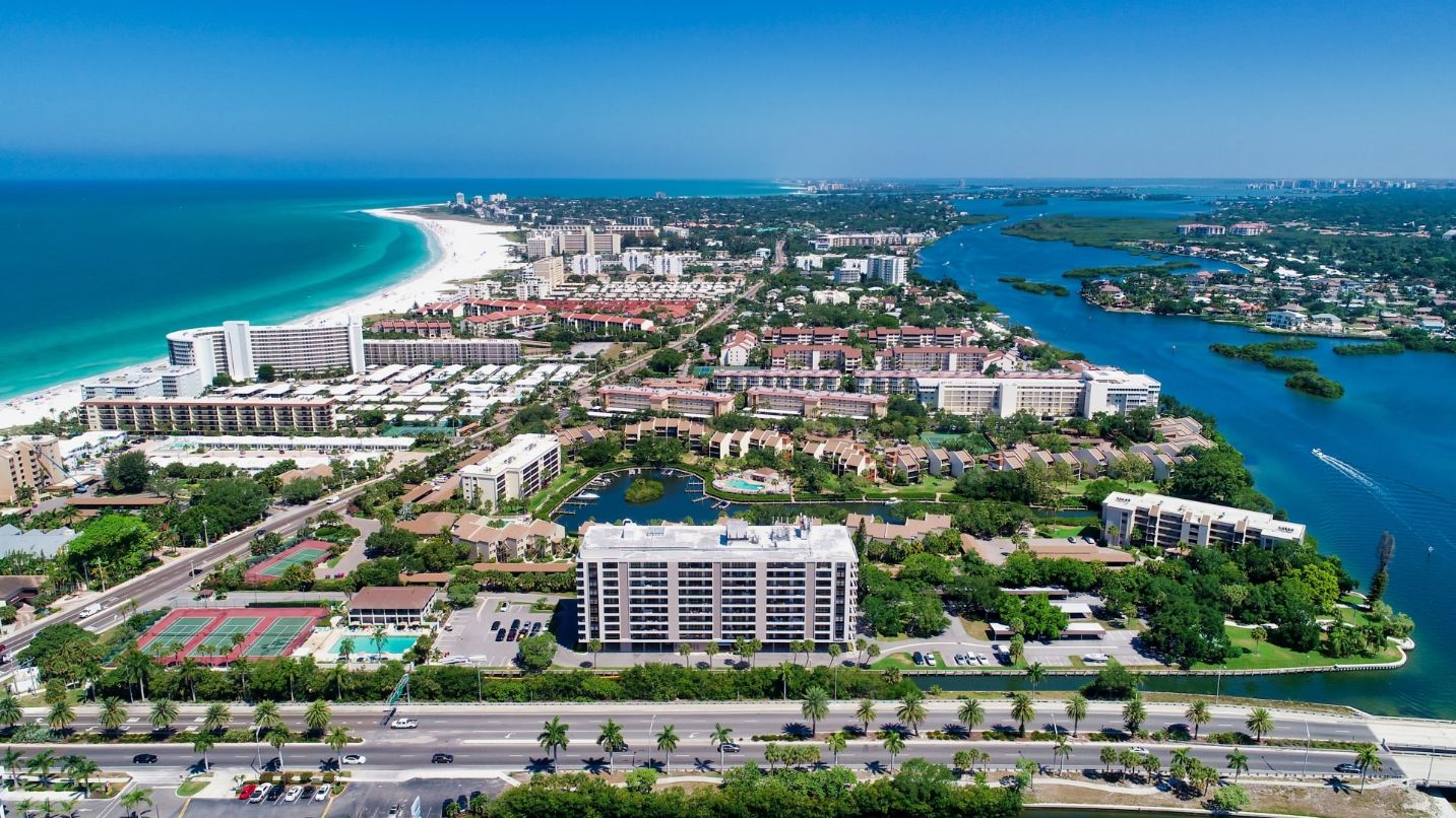 Ariel view of Siesta Key on Florida Gulf Coast