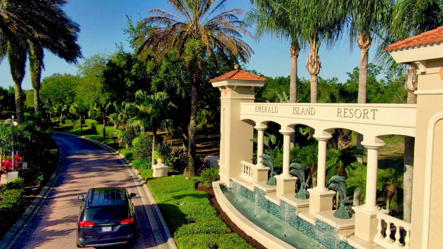 Family arriving at Emerald Island Resort in Kissimmee.